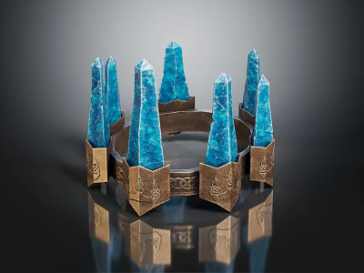 Ornate Spiked Crown With Blue Crystals And Golden Decorative Details In Elegant Design 3d model