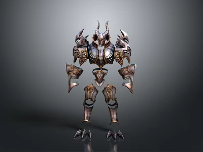 Fantasy Armored Creature With Intricate Metallic Armor Horns And Clawed Feet 3d model