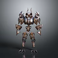 Fantasy Armored Creature With Intricate Metallic Armor Horns And Clawed Feet