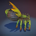 Fantasy Spider with Maple Leaf Like Back Yellow Orange Green Legs Featuring Gradient Color Patterns 3d model