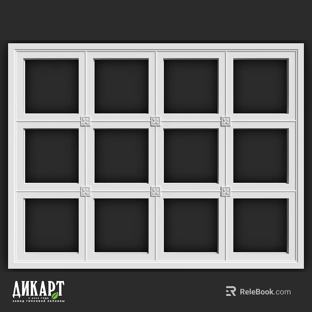 White Framed Grid Panel with Black Squares and Decorative Corner Accents 3d model 
