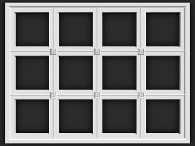 White Framed Grid Panel with Black Squares and Decorative Corner Accents 3d model