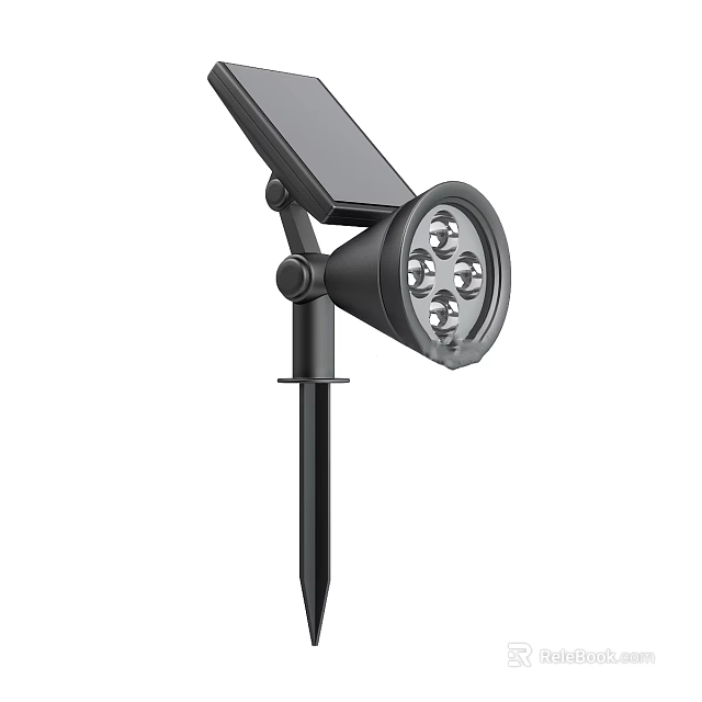 Black Solar Powered Outdoor Light with LED Lights and Ground Stake 3d model 