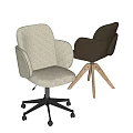 Beige and Brown Upholstered Office Chair with Wheeled Base and Wooden Tripod Legs