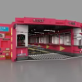 MISNEW Station Style Restaurant With Red Building Yellow Tables And Food Paradise
