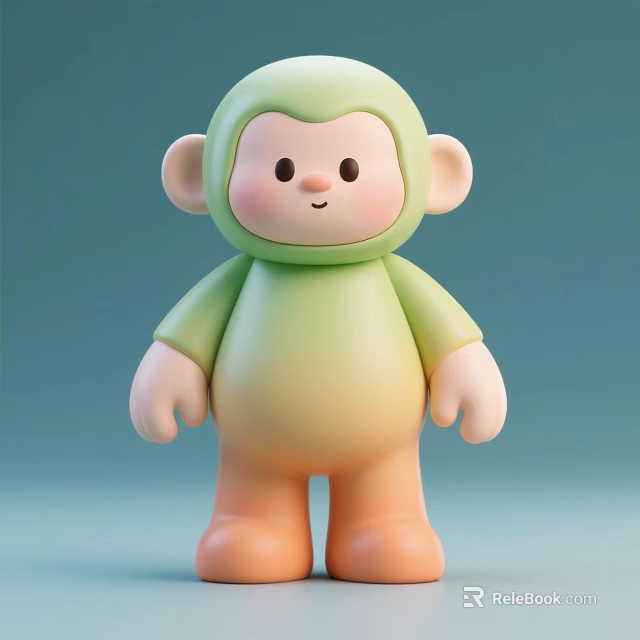 Cute Green Orange Monkey Doll With Rounded Body Big Ears And Smiling Face 3d model 
