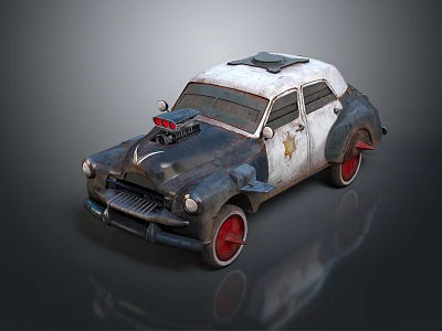 Vintage Military Vehicle with Weathered White and Dark Body Red Wheels Front Siren Light 3d model