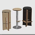 Three Different Design Bar Stools With Wooden And Metal Frames And Colored Seats