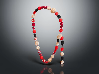 Fashionable Unique Necklace With Red Black Beige Beads Handcrafted Design Jewelry 3d model