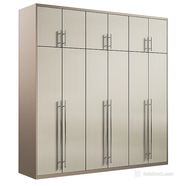 Modern Light Colored Storage Cabinets With Vertical Stripes And Metal Handles 3d model 
