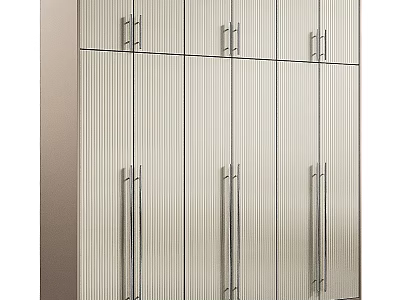 Modern Light Colored Storage Cabinets With Vertical Stripes And Metal Handles 3d model