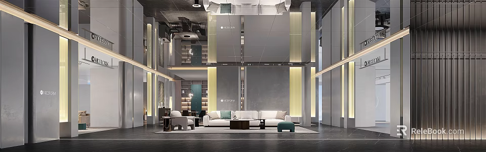 Modern Living Room Open Space With Sofa Coffee Table Chandelier And Floor to Ceiling Windows 3d model 