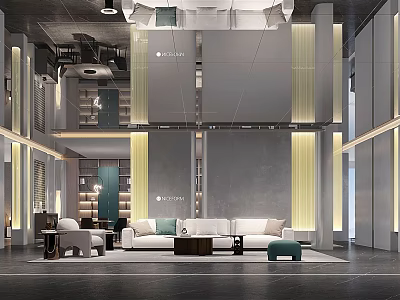Modern Living Room Open Space With Sofa Coffee Table Chandelier And Floor to Ceiling Windows 3d model