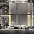 Modern Living Room Open Space With Sofa Coffee Table Chandelier And Floor to Ceiling Windows