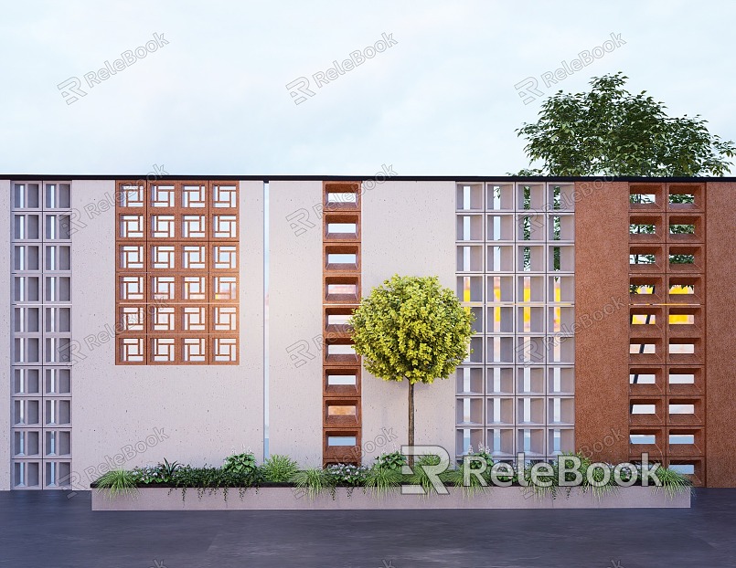 Hollow brick wall courtyard landscape wall background wall hollow brick wall cement brick model