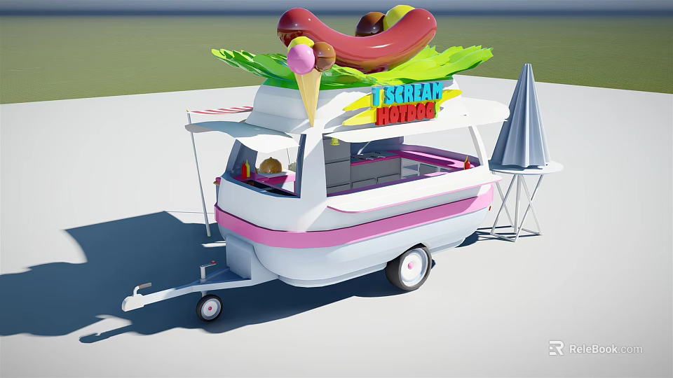 Colorful Mobile Food Truck With Hot Dog Ice Cream Decor 3d model 