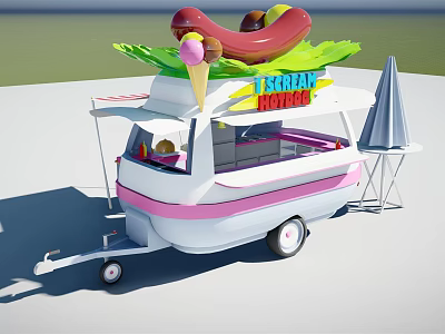 Colorful Mobile Food Truck With Hot Dog Ice Cream Decor 3d model