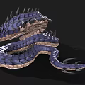 3D Rendered Blue Scaled Serpent With Horns Spikes And Open Mouth Fantasy Mythical Creature Design