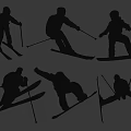 Group of People Skiing in Various Action Poses on Snow Slopes