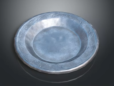 Elegant Silver Household Plate With Intricate Floral Patterns On Decorative Rim 3d model