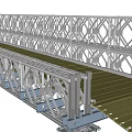 Steel Truss Bridge Structure With Green Deck And Metal Framework Design 3d model