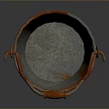 Rusty Metal Bucket With Red Handles For Daily Household Use