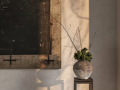 Minimalist Indoor Bonsai Plant In Terracotta Pot On Small Table With Green Foliage And Natural Light 3d model