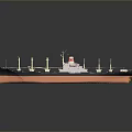 Large Industrial Ship With Brown Black Hull And Deck Structures Cranes Masts And Reflective Surface 3d model