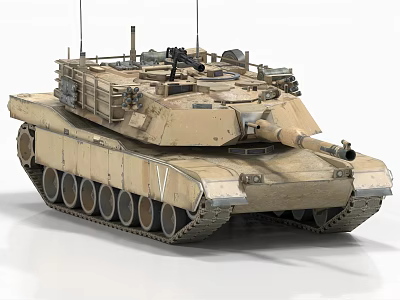 Desert Camouflage Military Tank Featuring Turret Main Gun Track And Antenna System 3d model