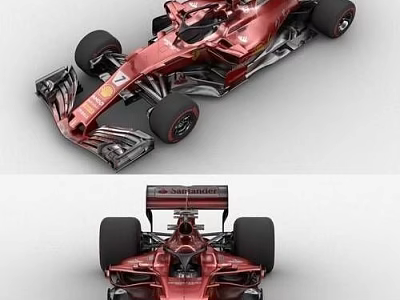 Red Formula 1 Race Car Aerodynamic Design With Top And Side Views 3d model