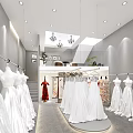 Elegant Bridal Shop Interior With White Wedding Dresses Red Evening Gowns And Chandeliers
