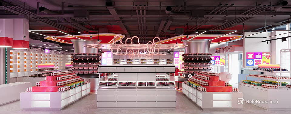 Cosmetics Specialty Store Interior With Neon Lights 3d model 
