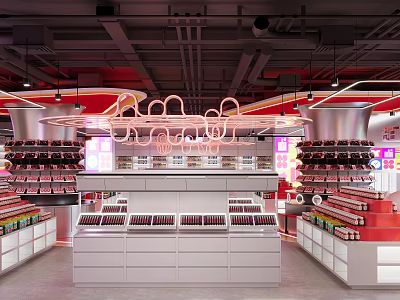 Cosmetics Specialty Store Interior With Neon Lights 3d model