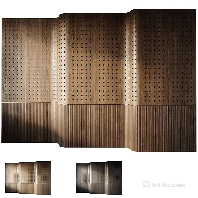 Modern Wooden Perforated Background Wall For Stylish Interior Decor Design 3d model