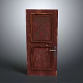Vintage Wooden Door With Carved Patterns Panel Design And Metal Handle