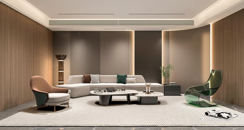 Modern Home Theater Interior With Plush Sofa And Ambient Lighting 3d model 