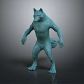 Blue Wolf Like Standing Creature 3D Rendered Model With Fur Texture In Upright Posture