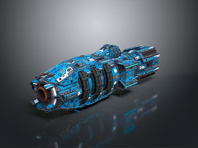 Blue Sci Fi Mechanical Device Featuring Complex Structure And Reflective Surfaces 3d model