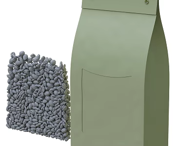 Pet Food Kibble in Green Packaging Showing Granular Texture and Bag Design 3d model