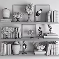Stylish Decorative Ornament Sets With Blue White Porcelain Jars Coral And Shell Decorations On Shelves