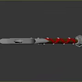 Decorative Battle Axe Weapon With Red Handle White Decorations And Intricate Carved Metal Head