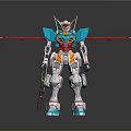 Game And Movie Character Blue Red Winged Robot With Weapon And White Yellow Details