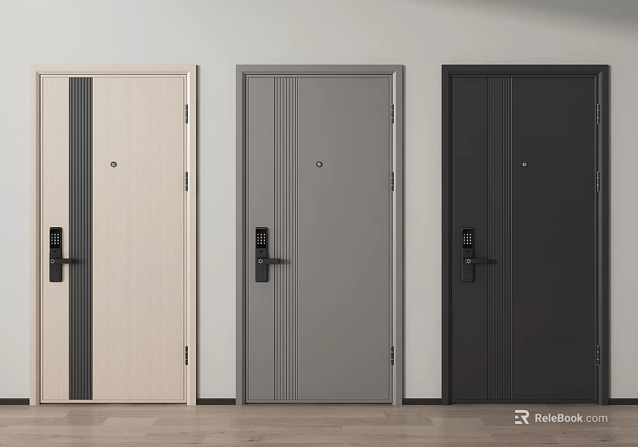 Modern Security Doors With Smart Locks In Different Colors 3d model