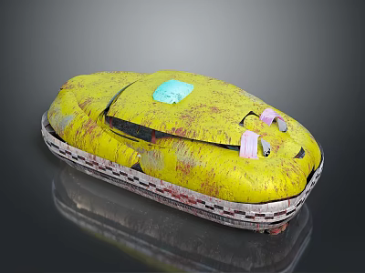 Vintage Rusty Yellow Object With Light Blue Square Pink Parts And Woven Bottom Edge 3d model