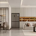 Modern Minimalist Open Living And Dining Room With Warm Ambient Lighting And Neat Functional Layout