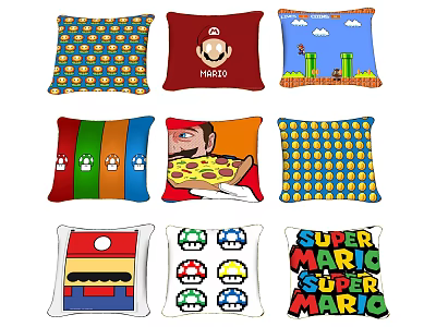 Super Mario Themed Pillows With Cartoon Character Mushroom And Brick Patterns 3d model