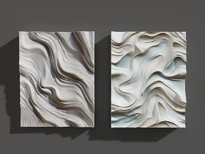 Modern Abstract Wall Decor With Wavy Textured Patterns And Gray White Blue Tones 3d model