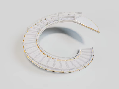 C Shaped Spiral Building Design Featuring White Structure And Golden Trim 3d model