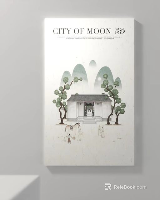 Traditional Chinese Courtyard Scene With Green Trees Distant Mountains And Figures 3d model 