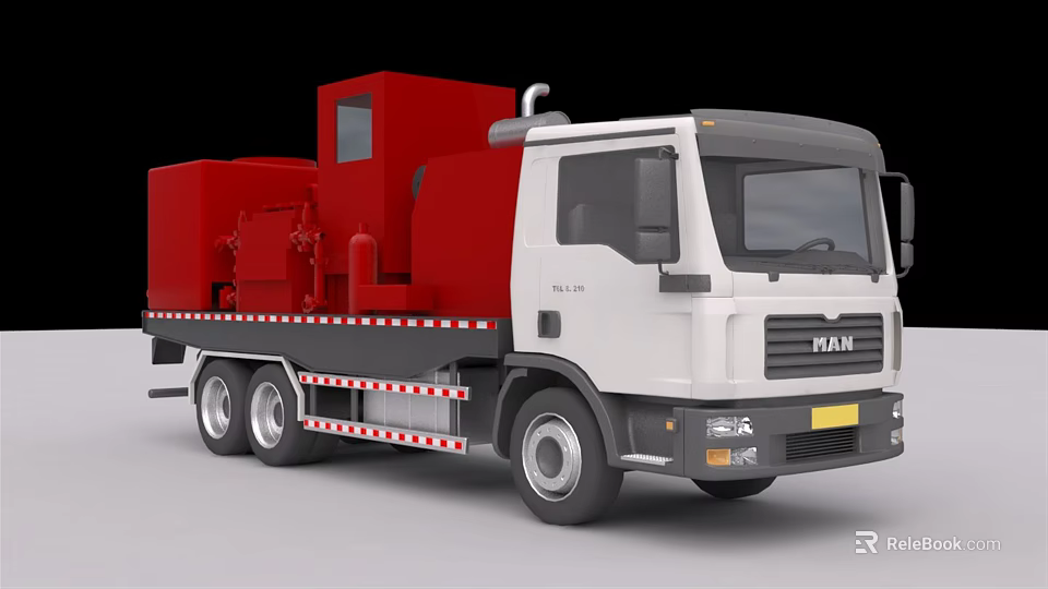 White and Red MAN Utility Truck With Cab And Cargo Bed For Equipment Transport 3d model 